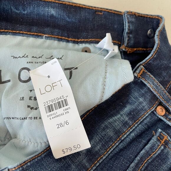 LOFT Modern Straight Med Wash Ankle Cuff Stretch Denim Jeans Women's Sz 28 / 6 - Picture 10 of 12